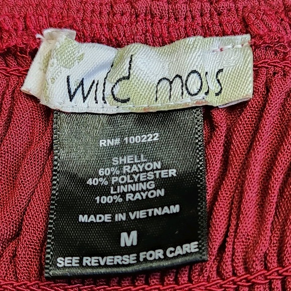 Wild Moss Womens Milk Maid Dress Sz Medium Burgundy Red Smocked Embroidered Boho - Picture 5 of 16